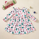 Girls Dress Christmas Elements Long Sleeve Printed Bow Baby Skirt Party Dress