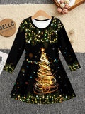 3-12Y Girls Long Sleeve 3D Printed New Year Dress