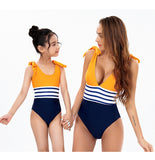 Parent-child Swimsuit New Striped Color Matching One-piece Bikini Mother and Daughter Swimsuit
