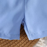 Independence Day Baby Boys Short Sleeve Bow Tie Blue Shorts 2 Pcs Set