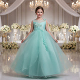 Kid Girl Flower Long Mesh Princess Birthday Show Dress