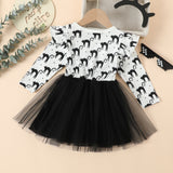 1-6T Kid Girl Halloween  Printed Mesh Cute Dresses