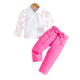 Kid Girls Long-sleeved Bow Mesh Sleeves 2 Pcs Set