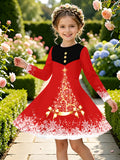 3-12Y Christmas Girls Autumn and Winter Long Sleeve 3D Printing Dress
