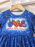 Kid Girls Summer Independence Day Peace Love Full Print 3 Pcs Set