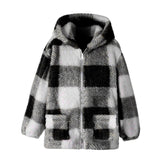Men's and Women's Fashion Casual Plaid Warm Children's Top Hooded Plush Jacket