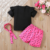 Kid Girls Summer Valentine's Day Cartoon Flying Sleeve 2 Pcs Set