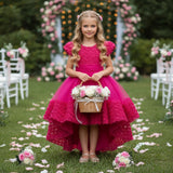 Kid Girl 3D Flower Tutu Mesh Dance Performance Wedding Dresses