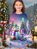 New Christmas Girls Christmas Theme Printed Crew Neck Dress