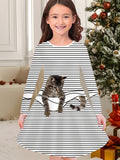 New Christmas Girls Christmas Theme Printed Crew Neck Dress