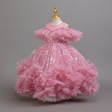 3-12T Kid Girl Mesh Print Tutu Princess Birthday Party Dresses