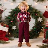 6M-8T Kid Baby Boy Overalls Christmas Suit 4 Pcs Set