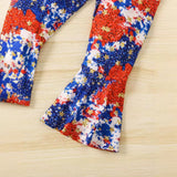3-8 T Kid Girl Bow Independence Day Printed Short Sleeved Flared 2 Pcs Set