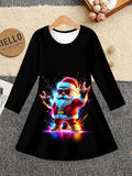 3-12Y Kid Girl Christmas Long Sleeve 3D Printed Dresses