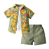 Kid Baby Boys Fashion Flower Short Sleeve Three-piece Set