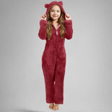 One-piece Children's Cute Solid Color Warm Double-sided Velvet Pajamas Cartoon Plush Loungewear