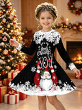 3-12Y Kid Girl Christmas Autumn Winter Long Sleeve 3D Printing Dresses