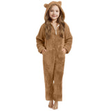 One-piece Children's Cute Solid Color Warm Double-sided Velvet Pajamas Cartoon Plush Loungewear