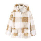 Men's and Women's Fashion Casual Plaid Warm Children's Top Hooded Plush Jacket