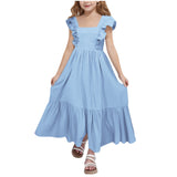 Kid Girl Summer Sweet Square Neck Flying Sleeve Backless Dresses