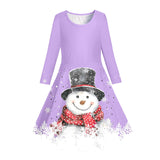 3-10Y Kid Girl Winter Snow Printed Long-sleeved Dresses