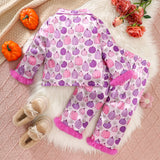 1-4Y Halloween Baby Cute Pumpkin Print Lapel Pajama 2 Pcs Set