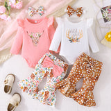 Baby Girl Fashion Casual Bull Head Printing Long-sleeved Flared 3 Pcs Sets