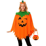 Kid Adult Halloween Party Pumpkin Costume Cloak Cape 3 Pcs
