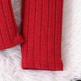 3-8Y Kid Girls Red Pit Strip Bow Fly-sleeved Suit 2 Pcs Set