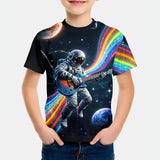 Kid Boy Fashion Cartoon Space Astronaut Summer Short Sleeve T-shirt Tops