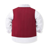 6M-5T Kid Baby Boys Suit British Style Striped 4 Pcs Set