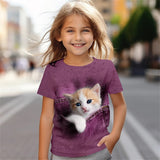 Kid Baby Girl Cute Kitten 3D Digital Printed Casual Short-sleeved T-shirt