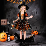 2-8Y Kid Baby Girl Halloween Performance Bubble Sleeve Mesh Dress Cospaly Costume