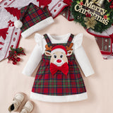 Baby Girl Christmas Cartoon Elk Embroidered Strap 3 Pcs Set