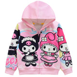 Cartoon Kids Girl Kuromi Zippered Hooded Jacket Coats