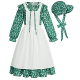 5-12Y Kid Girl Pioneer Green Floral Apron Dress Set