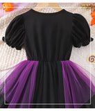 Girls' Halloween New Short-sleeved Spider Web Dress Black Purple Party Dress