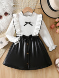3-10Y Kid Girls Black White Classic Matching  Fashion Trend 2 Pcs Set