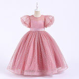 4-14T Kid Girls Bubble Sleeve Multicolor Wedding Performance Princess Dress