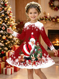 3-12Y Kid Girls Long Sleeve 3D Printed Christmas Casual Dresses