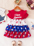 Kid Baby Girl Star Print Independence Day Cascade Cake Dress