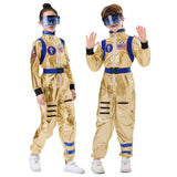 Kid Boy Girl Golden Glossy Astronaut Jumpsuit Halloween Party Suits 2 Pcs Sets