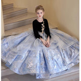 Kid Girl Host Evening Long Sleeve Birthday Show Piano Princess Dress