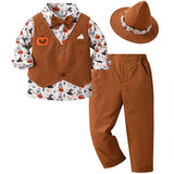Halloween Pumpkin Costume Children's Clothes Baby Wizard Hat Three-piece Boy Suit
