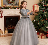 4-14T Kid Girl Princess Ins Long Sequined Formal Dresses