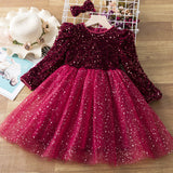 Kid Girls Long-sleeved Sequined Princess Mesh Tutu Dresses