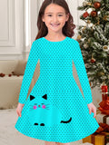 2-10T Kid Girl Christmas Long Sleeve Fashion Casual 3D Print Dresses