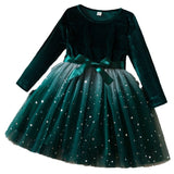 Kid Girls Long-sleeved Korean Stars Gradually Mesh Princess Dresses