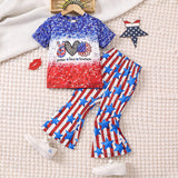 Kid Girl Summer Independence Day Peace Love Print Gradual  Striped 2 Pcs/ Set