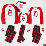 Family Matching Checked Penguin Printed Christmas Pajamas